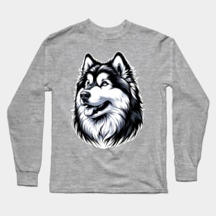 Stunning and Cool Alaskan Malamute Monochrome and Gold Portrait for Father's Day Long Sleeve T-Shirt